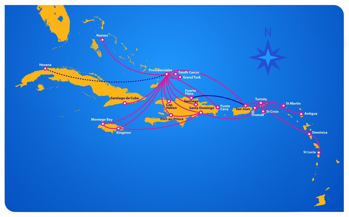 Regional Commercial Flight Caribbean Map
